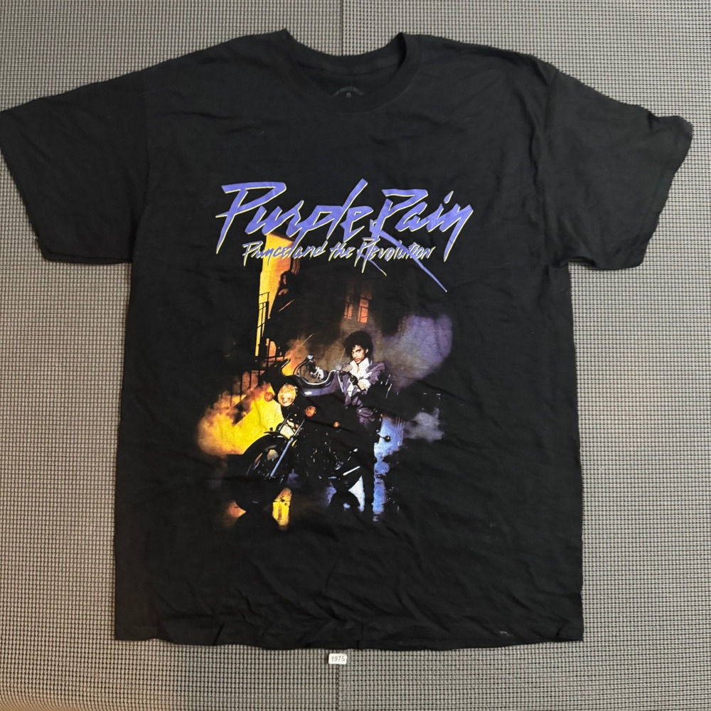 Prince Purple Rain Graphic T-Shirt Black Revolution Movie Album Art Mens L